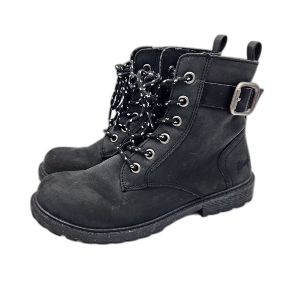 Blowfish Malibu Reyez-Ki Combat Boot Black Faux Leather Buckle Zip Girls Size 3 - Picture 1 of 9